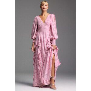 NWT BHLDN Ariana Women's Sz S Long Sleeve Pink Ruffled Maxi Dress Wedding Guest